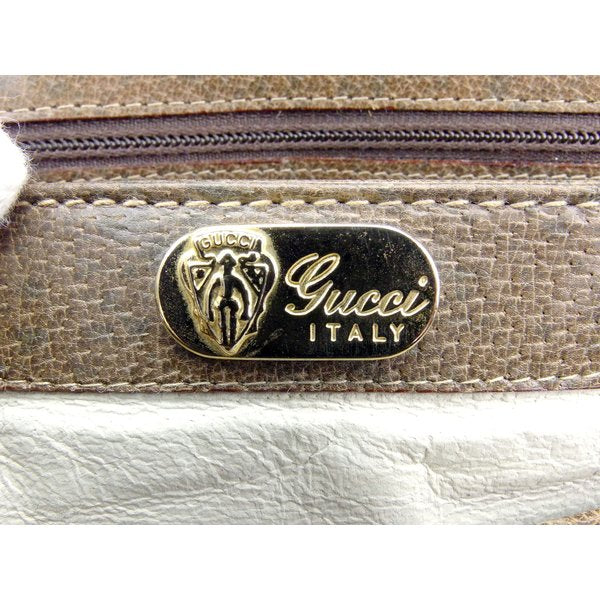 GUCCI Handbag Brown Gold Silver Old Gucci with pouch and mirror