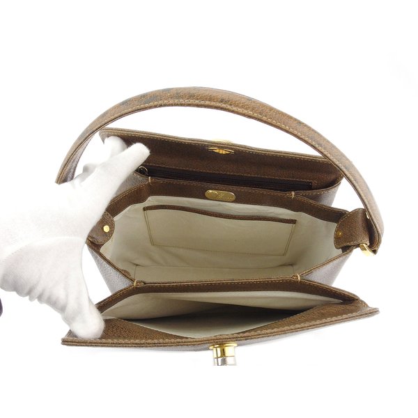 GUCCI Handbag Brown Gold Silver Old Gucci with pouch and mirror