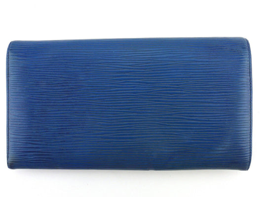 LOUIS VUITTON Long Wallet Purse M63575 Blue gold Pochette Porto MonÃ©credi
