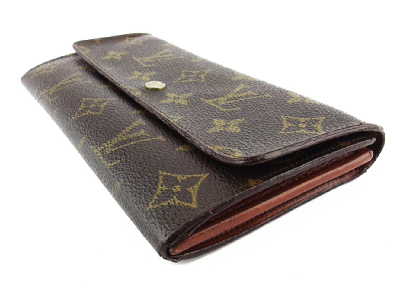 LOUIS VUITTON Long Wallet Purse M61724 Brown beige gold Pochette Porto MonÃ©credi