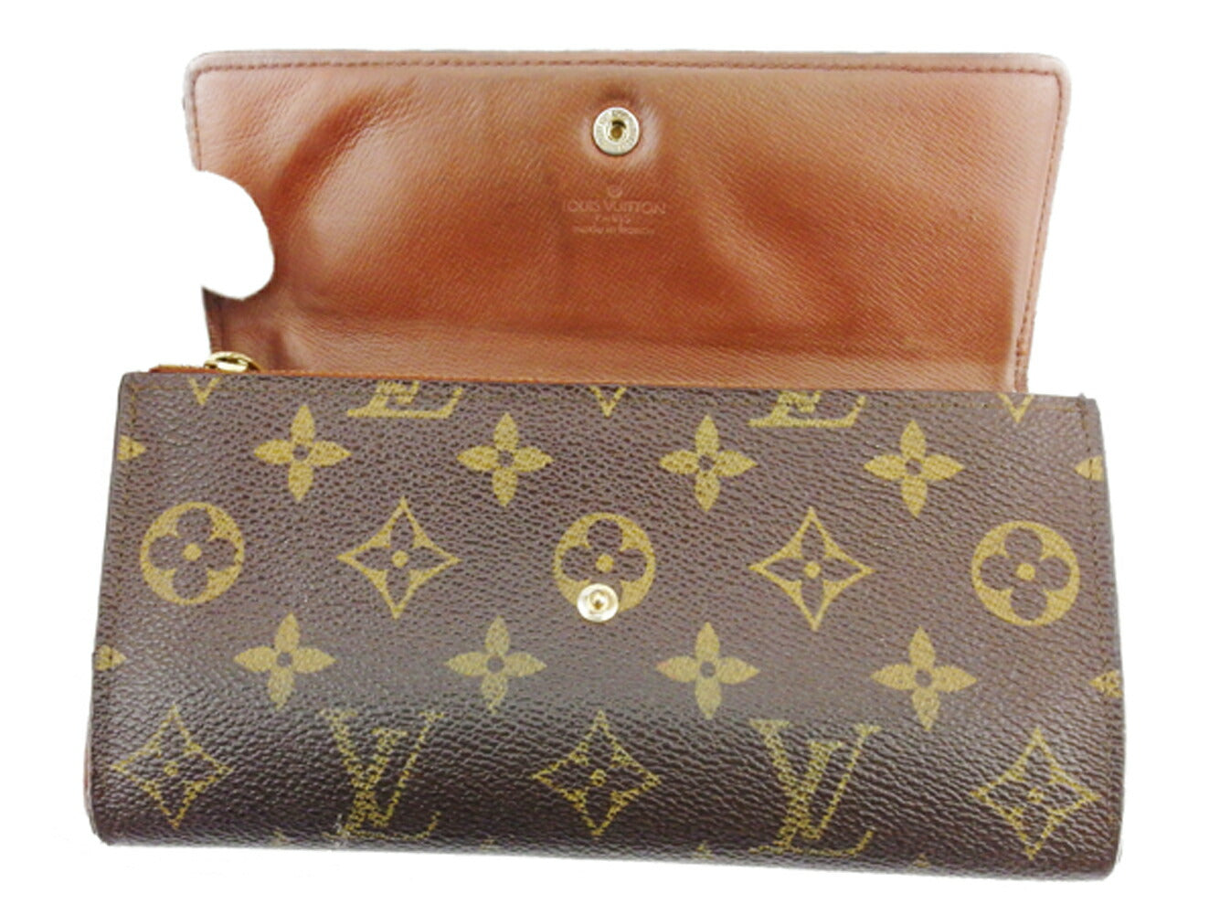 LOUIS VUITTON Long Wallet Purse M61724 Brown beige gold Pochette Porto MonÃ©credi