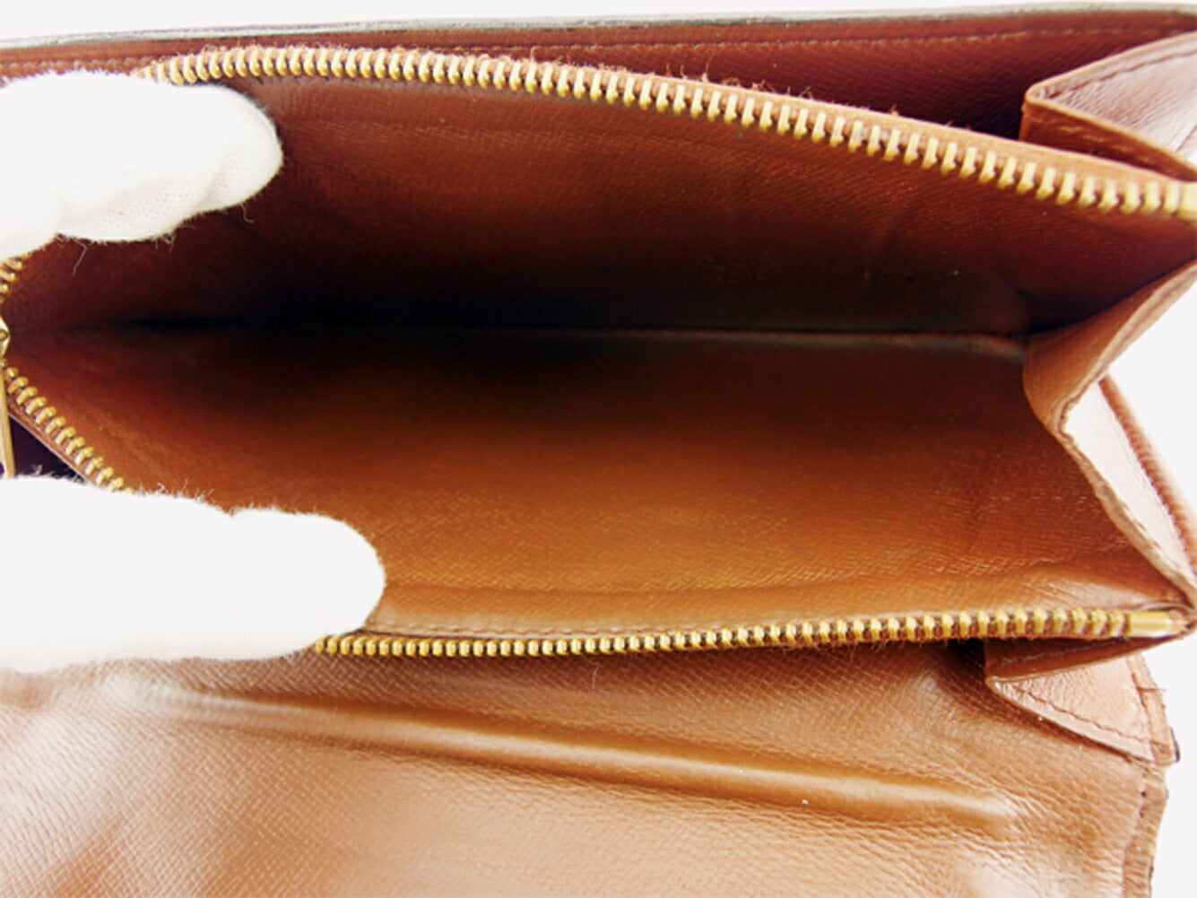 LOUIS VUITTON Long Wallet Purse M61724 Brown beige gold Pochette Porto MonÃ©credi