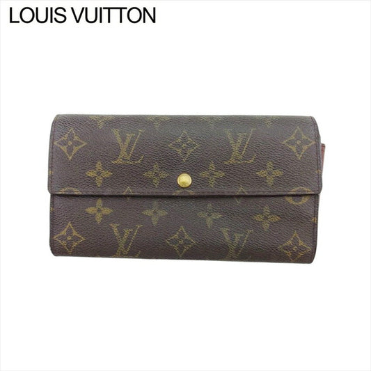 LOUIS VUITTON Long Wallet Purse M61725 Brown beige gold Pochette Porto MonÃ©credi