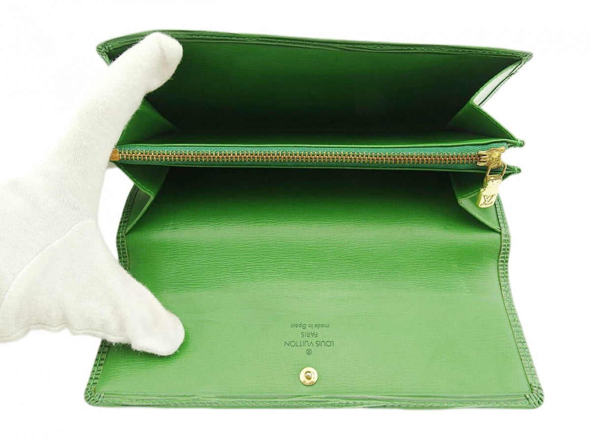 LOUIS VUITTON Long Wallet Purse M63574 Borneo Green Pochette Porto MonÃ©credi