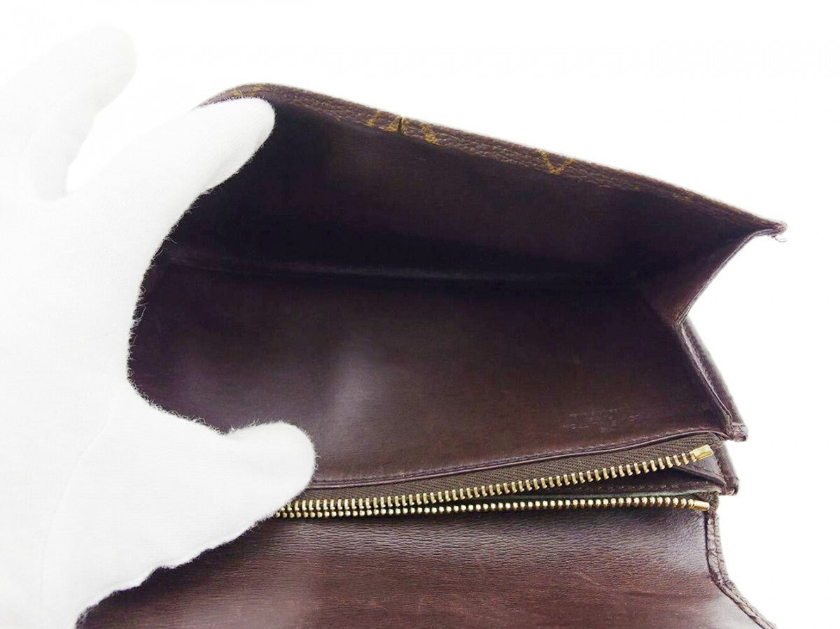LOUIS VUITTON Long Wallet Purse M61724 Brown beige gold Pochette Porto MonÃ©credi