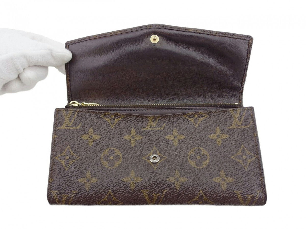 LOUIS VUITTON Long Wallet Purse M61724 Brown beige gold Pochette Porto MonÃ©credi