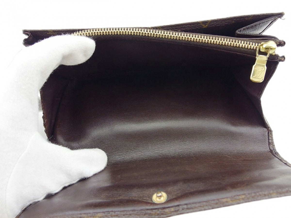 LOUIS VUITTON Long Wallet Purse M61724 Brown beige gold Pochette Porto MonÃ©credi