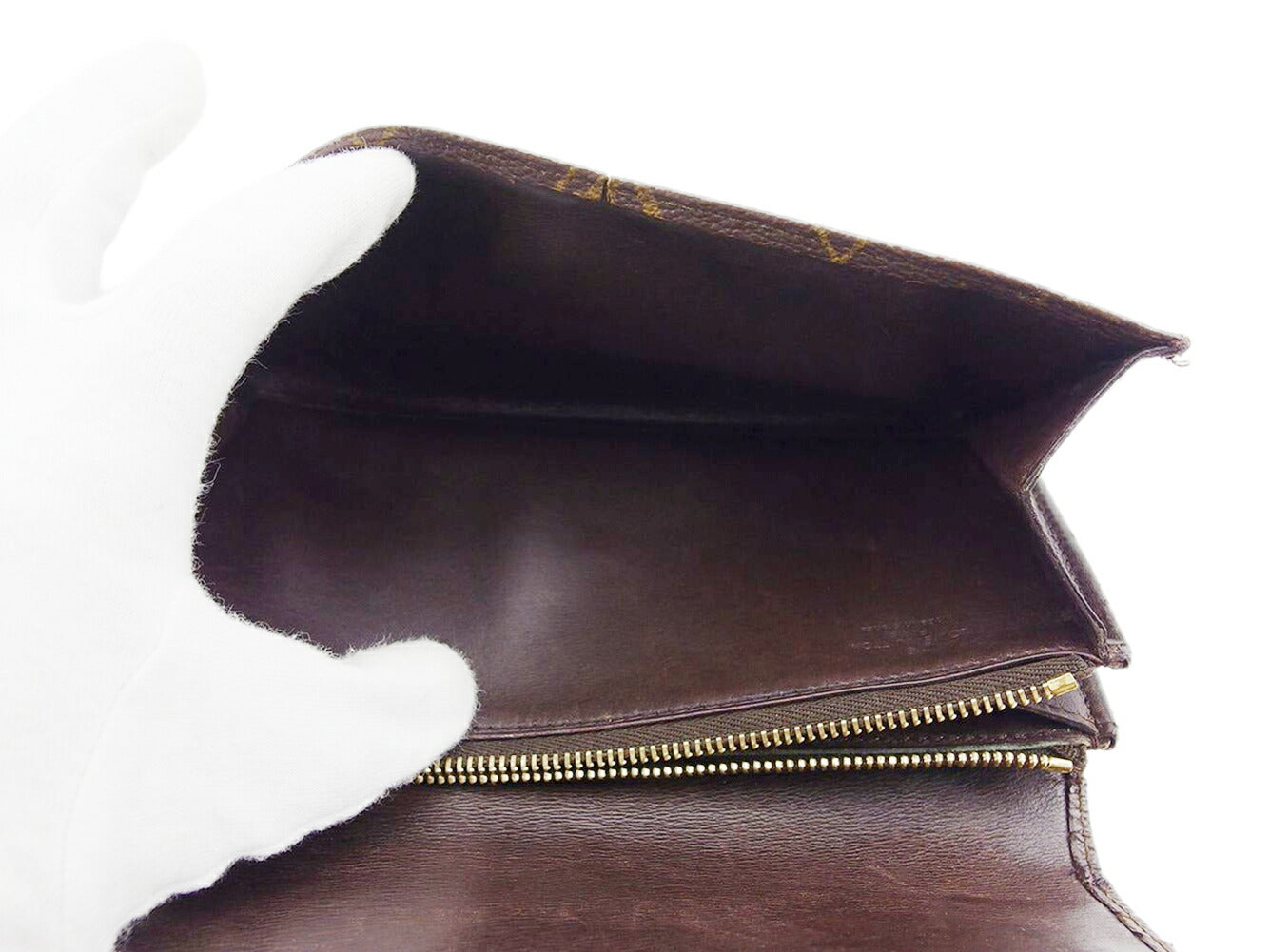 LOUIS VUITTON Long Wallet Purse M61724 Brown beige gold Pochette Porto MonÃ©credi