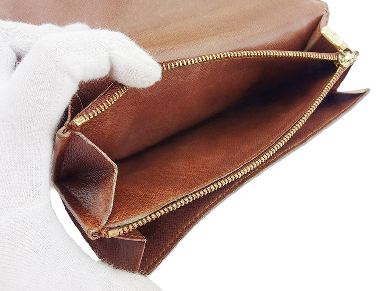 LOUIS VUITTON Long Wallet Purse M61724 Brown beige gold Pochette Porto MonÃ©credi