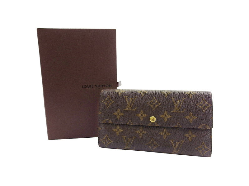 LOUIS VUITTON Long Wallet Purse M61725 Brown beige Pochette Porto MonÃ©credi