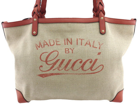 GUCCI Tote Bag 247209 Beige x Begonia Red Swing craft