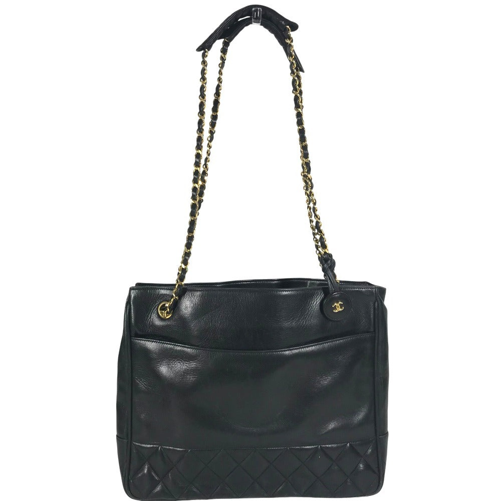 CHANEL Shoulder Bag leather black vintage Matelasse WChain Tote Bag Quilted CC COCO Mark logo