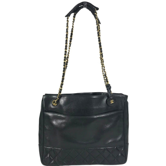 CHANEL Shoulder Bag leather black vintage Matelasse WChain Tote Bag Quilted CC COCO Mark logo