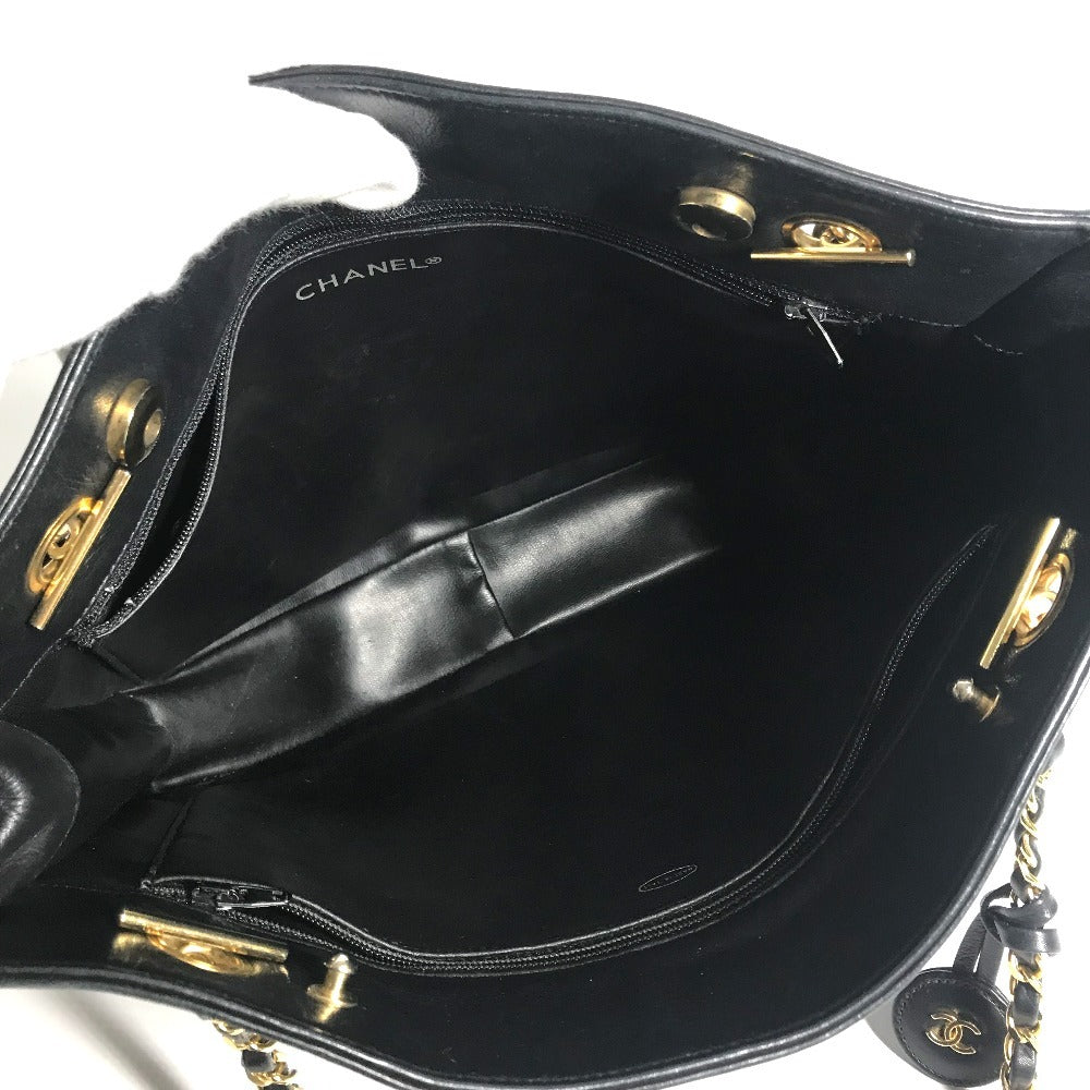 CHANEL Shoulder Bag leather black vintage Matelasse WChain Tote Bag Quilted CC COCO Mark logo