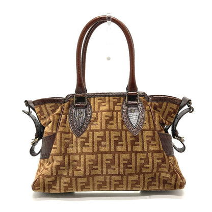 FENDI Handbag Leather / suede Brown ZUCCA FFPattern logo Etnico Women Used Authentic