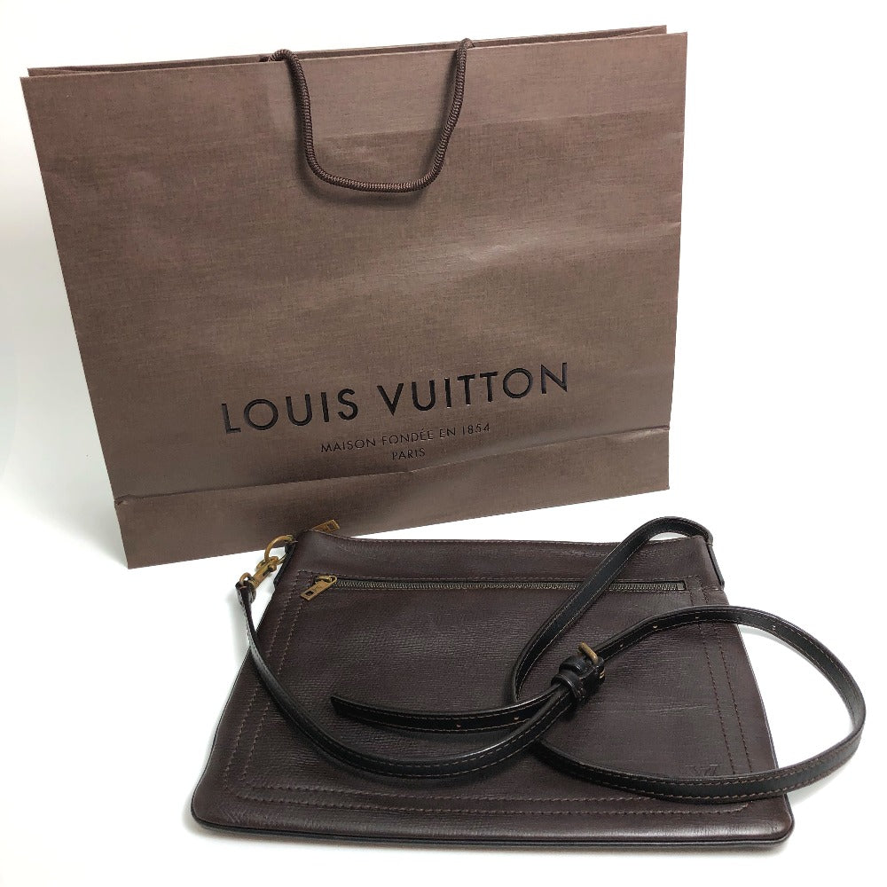 LOUIS VUITTON Shoulder Bag M93453 Utah leather Brown Utah Pochette Shawny MM mens Used Authentic