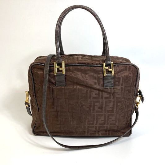FENDI Tote Bag Nylon / leather Brown Zucca FF pattern Women Used Authentic