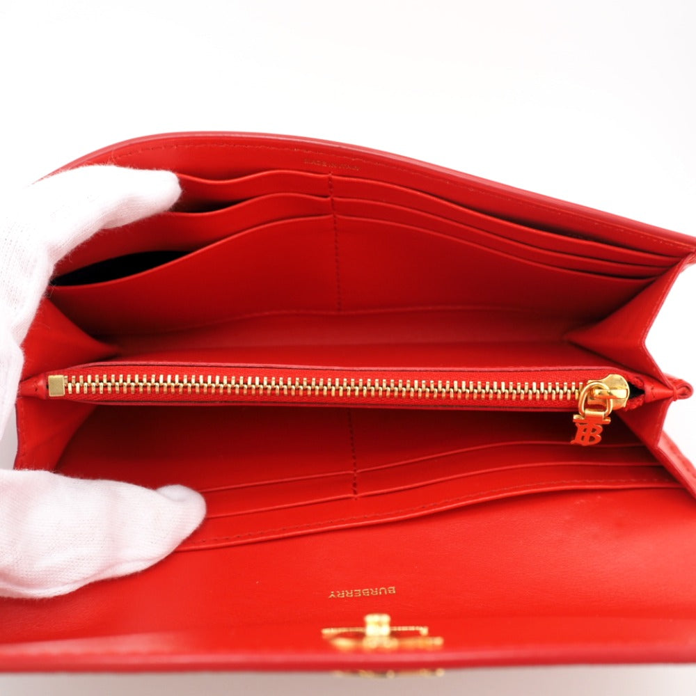 BURBERRY Long Wallet Purse leather Red TB