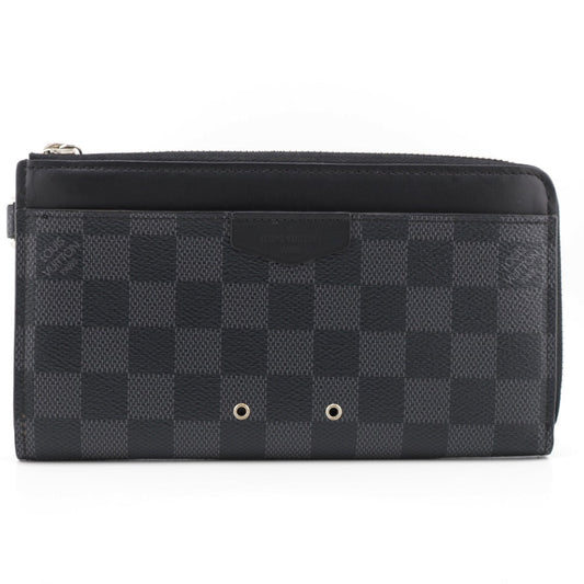 LOUIS VUITTON Long Wallet Purse N60379 leather black Damier Zippy Dragonne