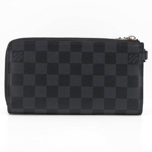 LOUIS VUITTON Long Wallet Purse N60379 leather black Damier Zippy Dragonne
