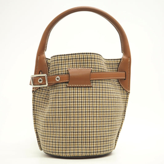 CELINE Handbag Wool, Leather Brown Women Used Authentic