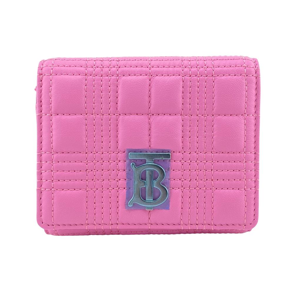 BURBERRY Tri-fold wallet lambskin pink folding wallet small quilting roller Women Used Authentic