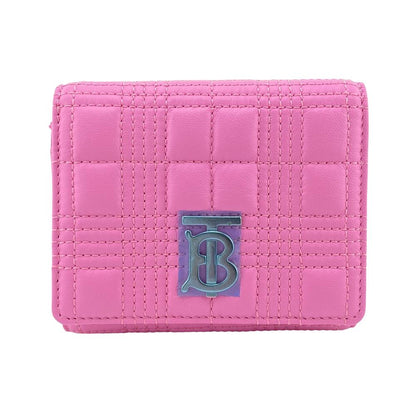 BURBERRY Tri-fold wallet lambskin pink folding wallet small quilting roller Women Used Authentic