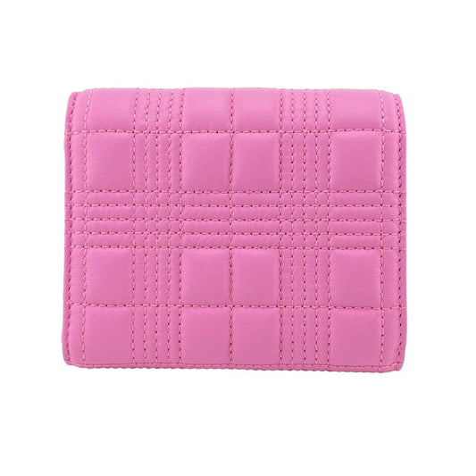 BURBERRY Tri-fold wallet lambskin pink folding wallet small quilting roller Women Used Authentic