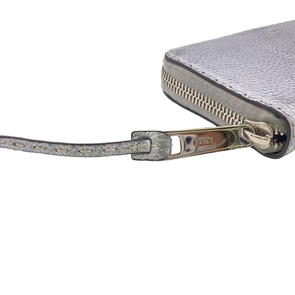 FENDI Long Wallet Purse 8M0374 leather Silver Zip Around Celeria Women(Unisex) Used Authentic