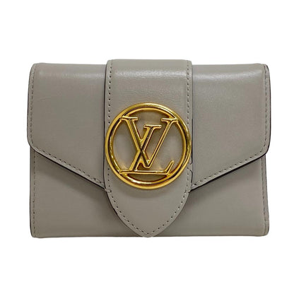 LOUIS VUITTON Tri-fold wallet M80475 leather gray Portefeuille Ponneuf Women Used Authentic