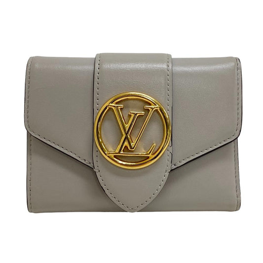 LOUIS VUITTON Tri-fold wallet M80475 leather gray Portefeuille Ponneuf Women Used Authentic