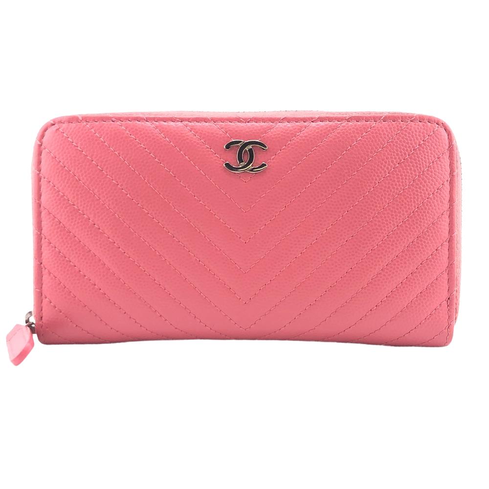 CHANEL Coin case leather pink Caviar skin Vstitch