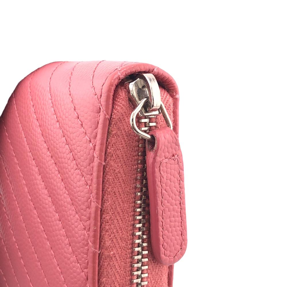 CHANEL Coin case leather pink Caviar skin Vstitch