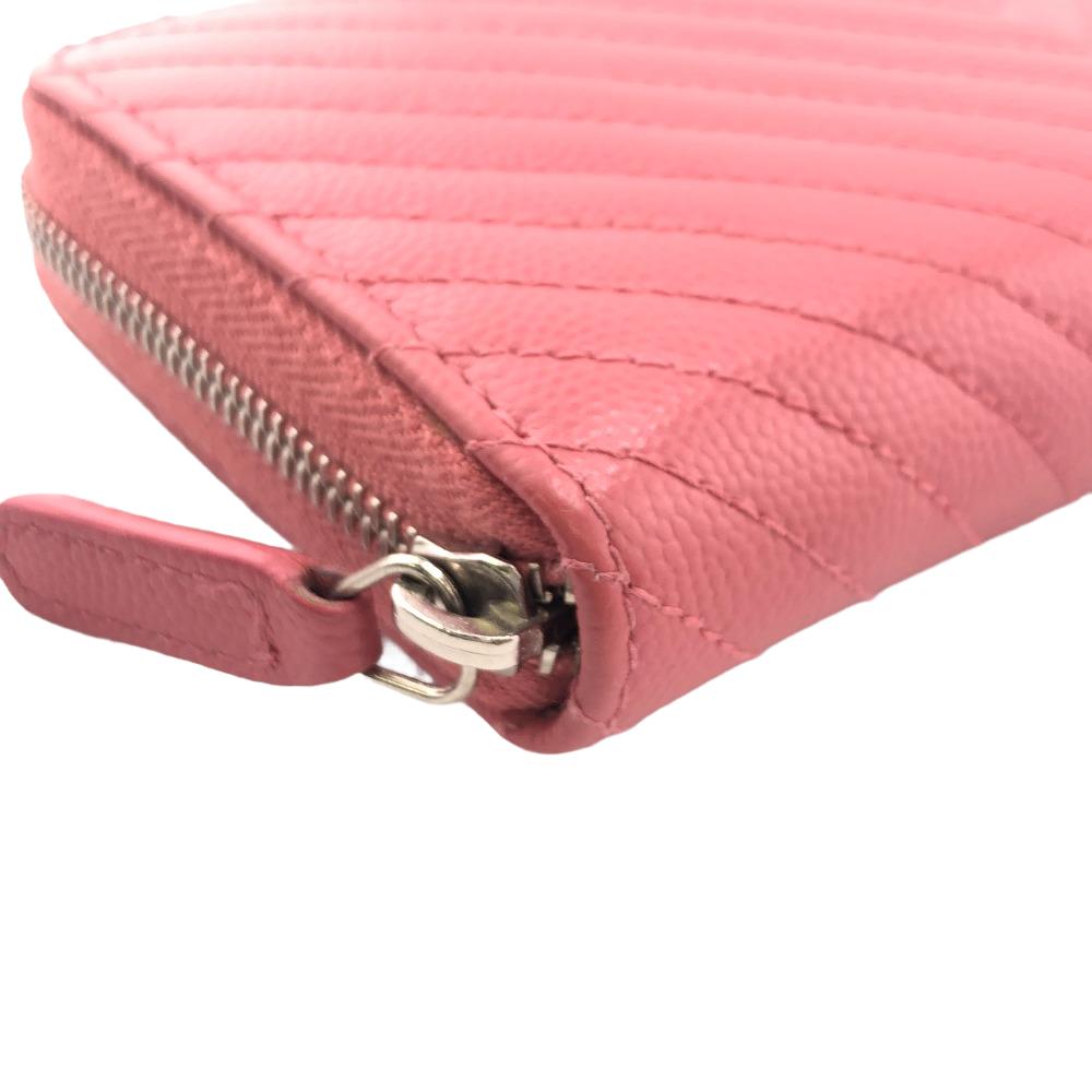 CHANEL Coin case leather pink Caviar skin Vstitch