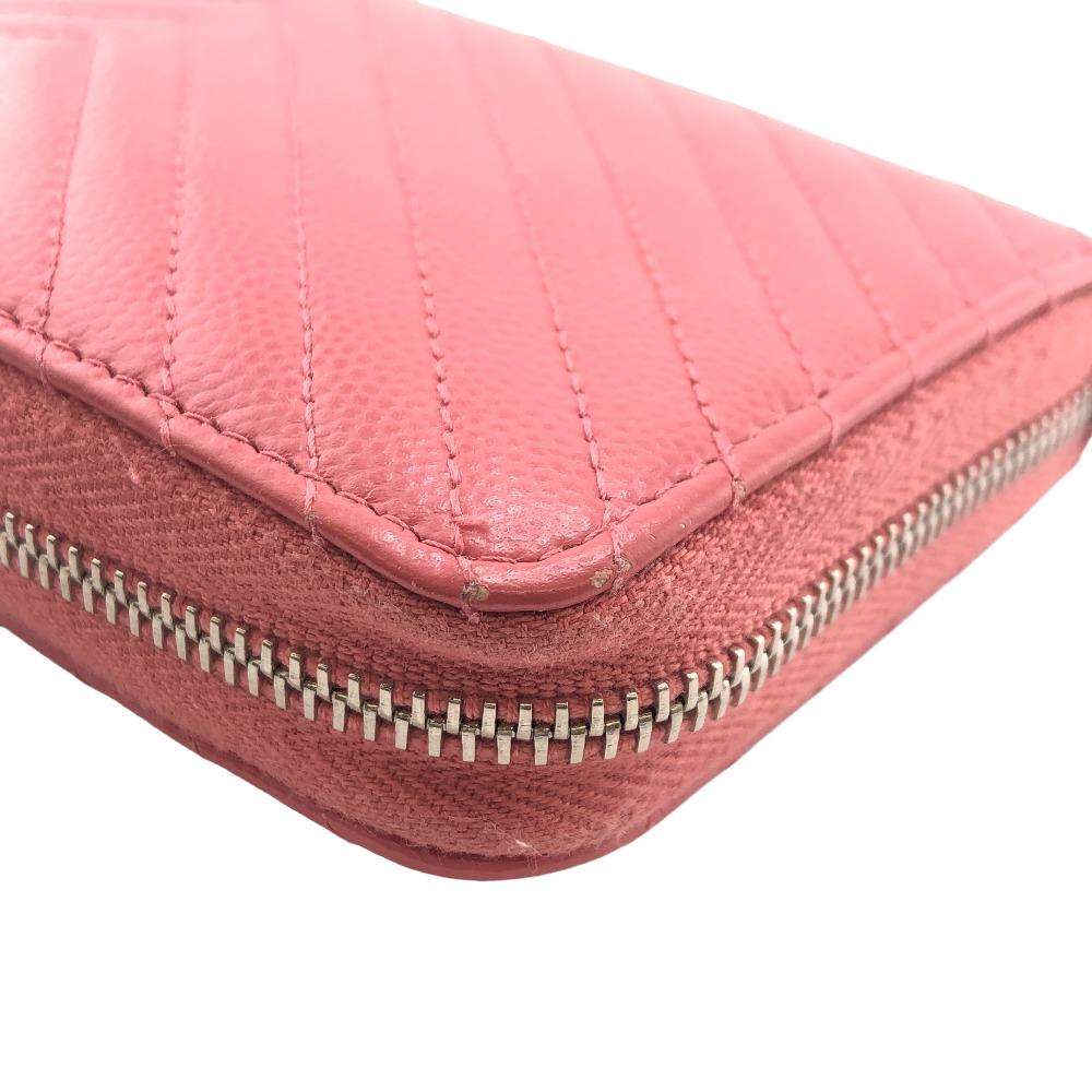 CHANEL Coin case leather pink Caviar skin Vstitch