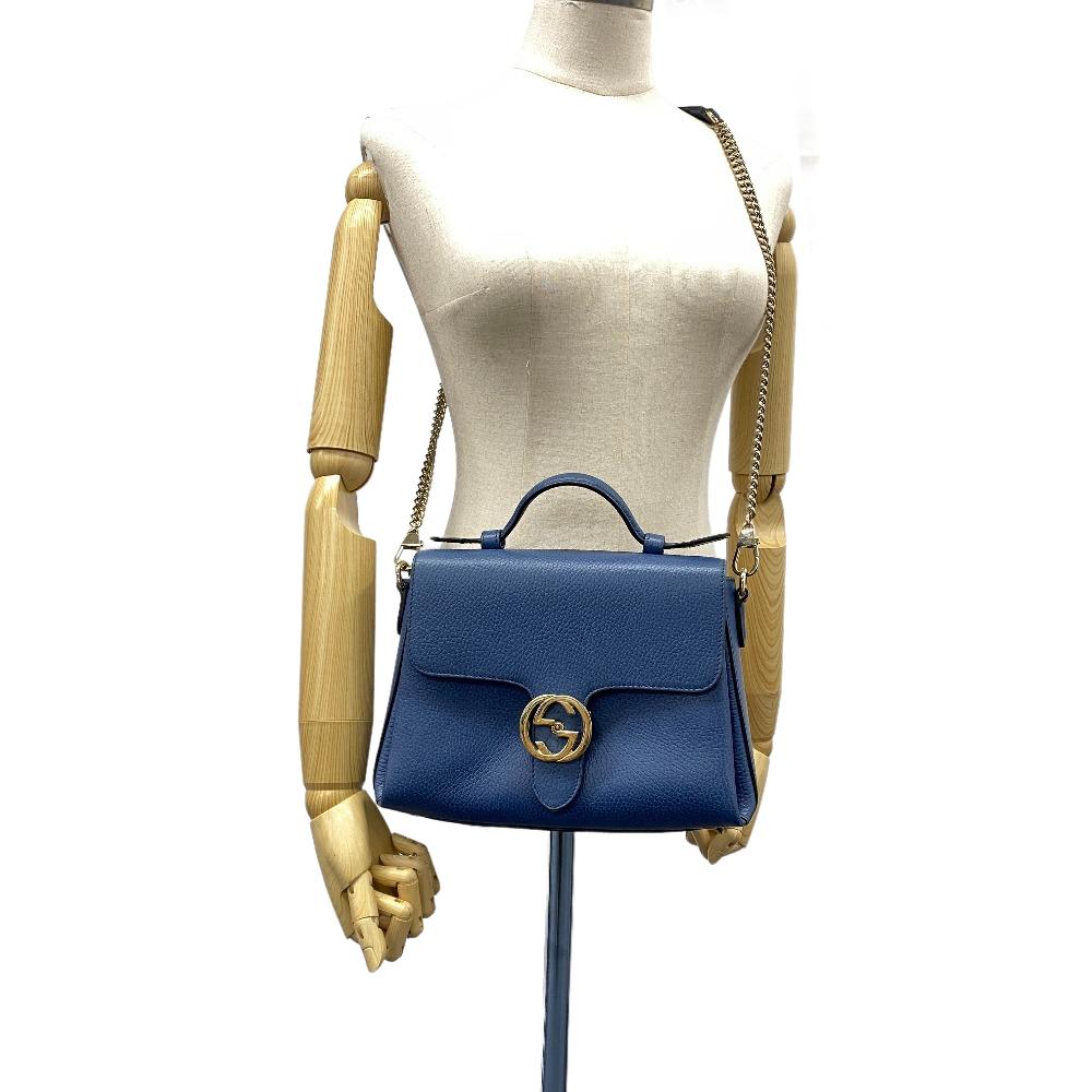 GUCCI Shoulder Bag 510302 leather blue 2WAY handbag Women Used Authentic