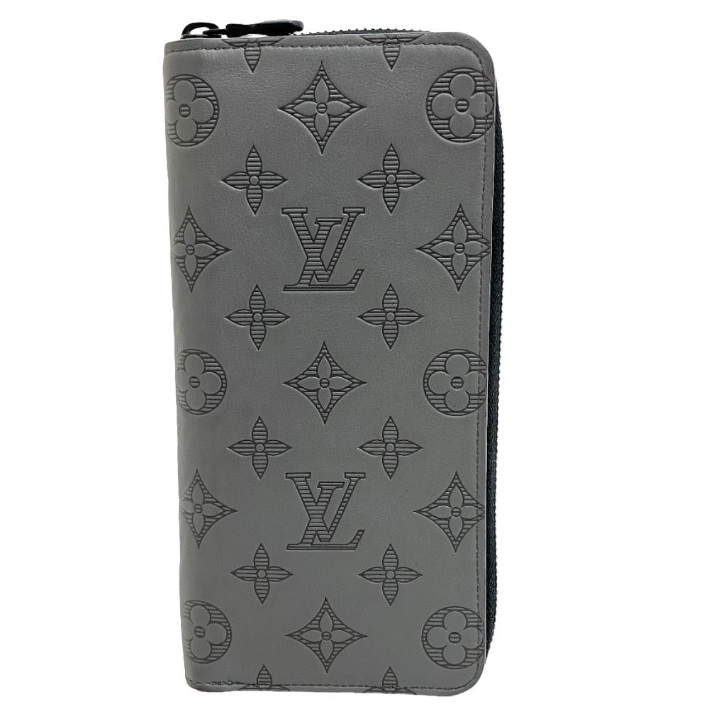 LOUIS VUITTON Long Wallet Purse M81384 leather gray Monogram shadow Vertical Zippy wallet mens Used Authentic