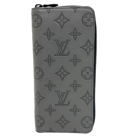 LOUIS VUITTON Long Wallet Purse M81384 leather gray Monogram shadow Vertical Zippy wallet mens Used Authentic