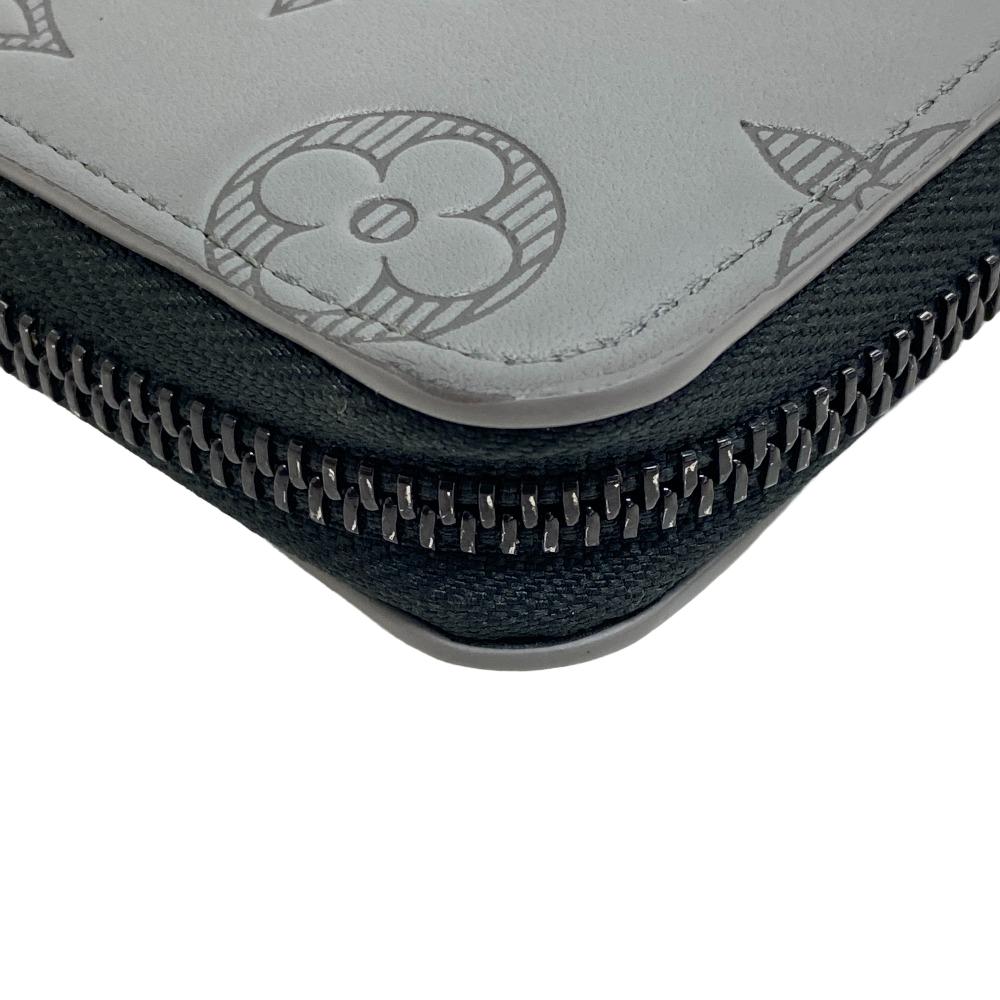 LOUIS VUITTON Long Wallet Purse M81384 leather gray Monogram shadow Vertical Zippy wallet mens Used Authentic