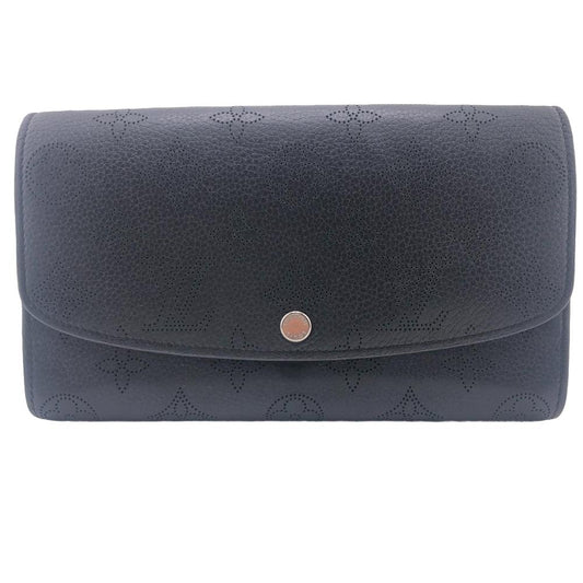 LOUIS VUITTON Long Wallet Purse M60143 leather black Mahina Portefeuille Iris Women Used Authentic