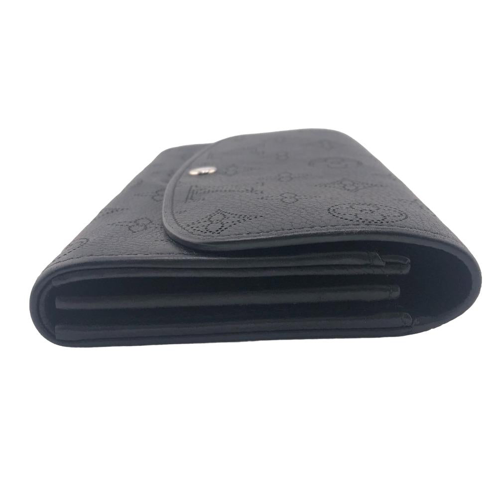 LOUIS VUITTON Long Wallet Purse M60143 leather black Mahina Portefeuille Iris Women Used Authentic
