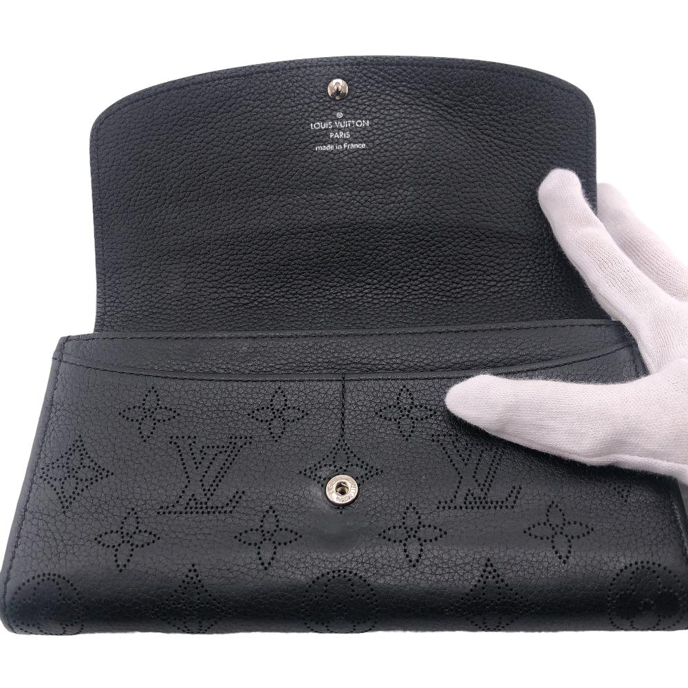 LOUIS VUITTON Long Wallet Purse M60143 leather black Mahina Portefeuille Iris Women Used Authentic