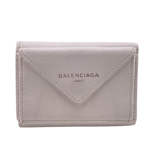 BALENCIAGA Tri-fold wallet 391446 leather white Compact wallet Paper mini Women Used Authentic