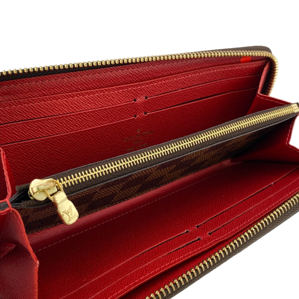LOUIS VUITTON Long Wallet Purse N60534 leather Brown Zip Around Damier Portefeuille Clemence Women Used Authentic