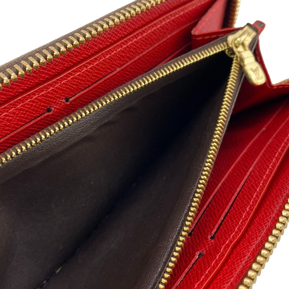 LOUIS VUITTON Long Wallet Purse N60534 leather Brown Zip Around Damier Portefeuille Clemence Women Used Authentic