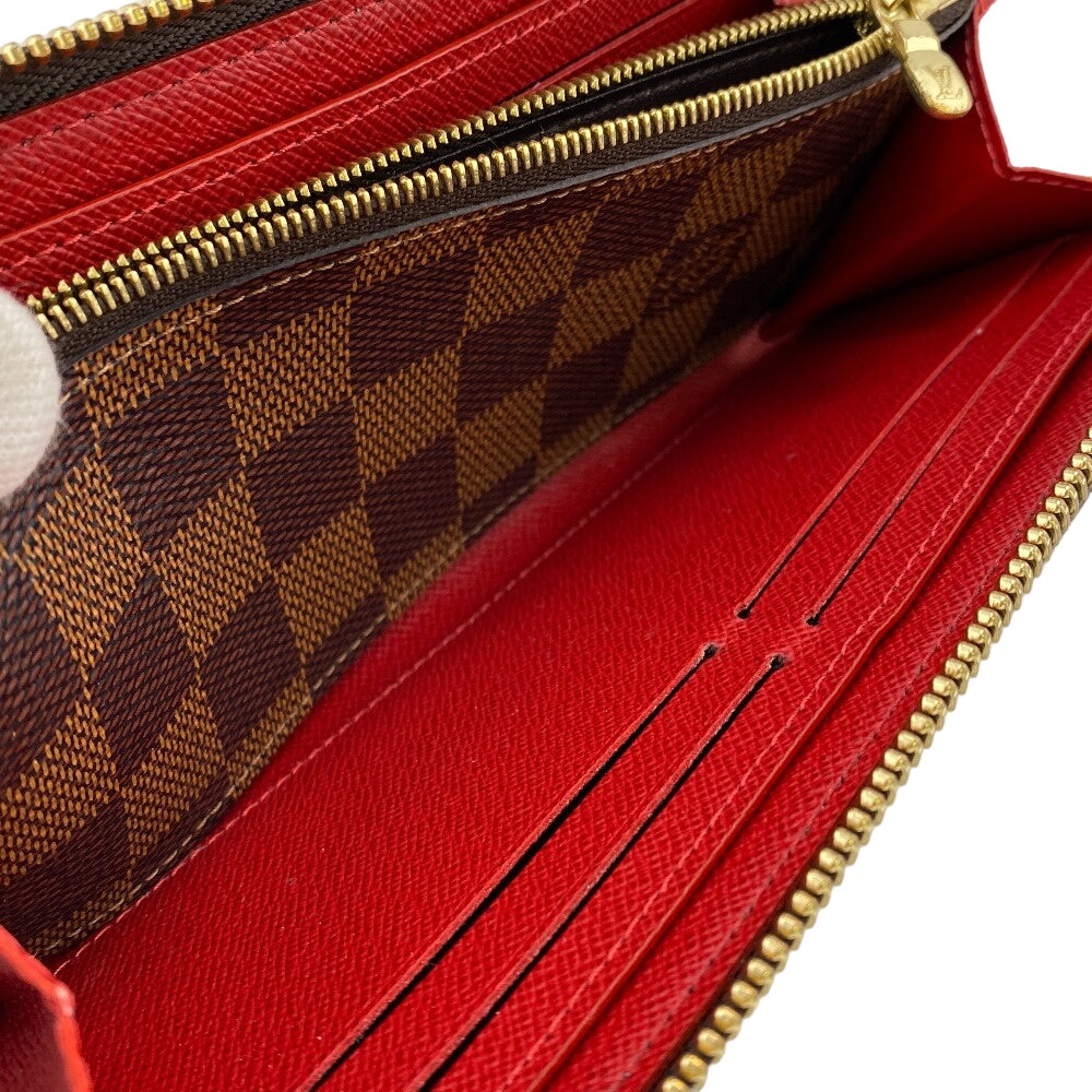 LOUIS VUITTON Long Wallet Purse N60534 leather Brown Zip Around Damier Portefeuille Clemence Women Used Authentic