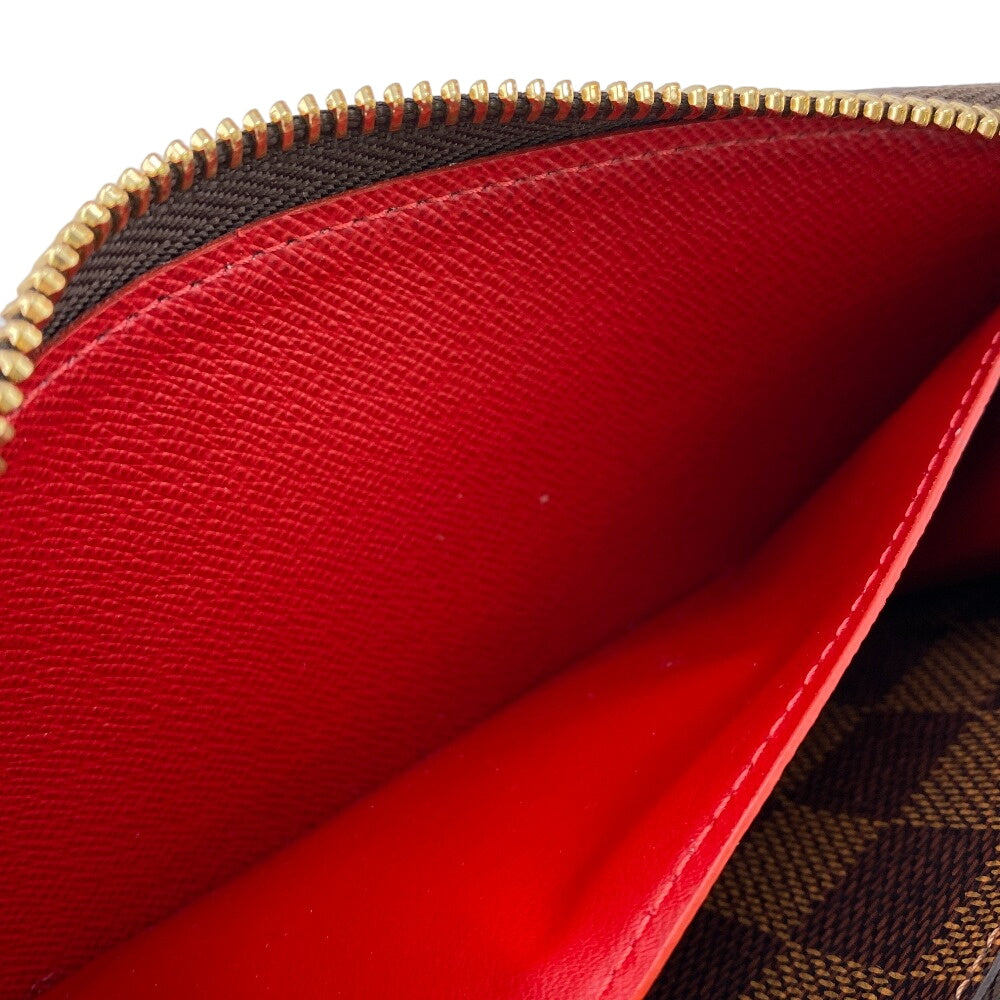 LOUIS VUITTON Long Wallet Purse N60534 leather Brown Zip Around Damier Portefeuille Clemence Women Used Authentic