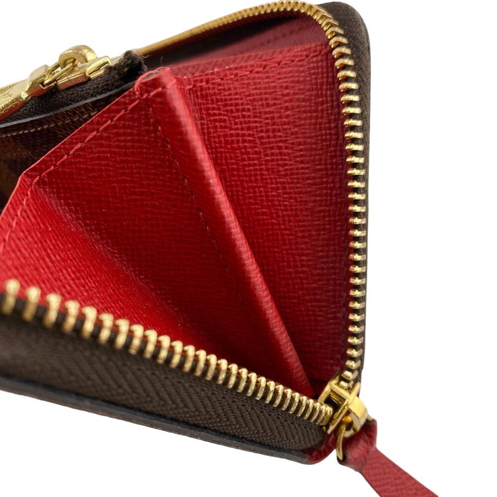LOUIS VUITTON Long Wallet Purse N60534 leather Brown Zip Around Damier Portefeuille Clemence Women Used Authentic