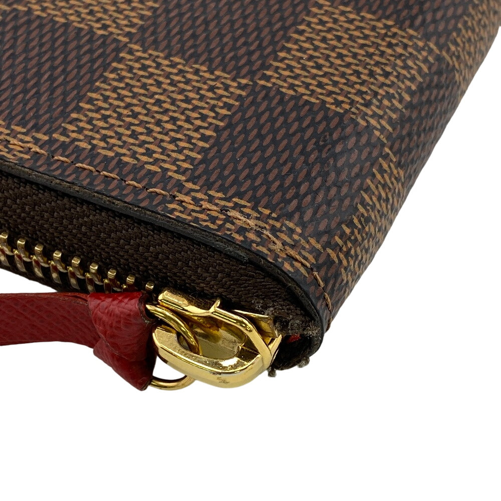 LOUIS VUITTON Long Wallet Purse N60534 leather Brown Zip Around Damier Portefeuille Clemence Women Used Authentic