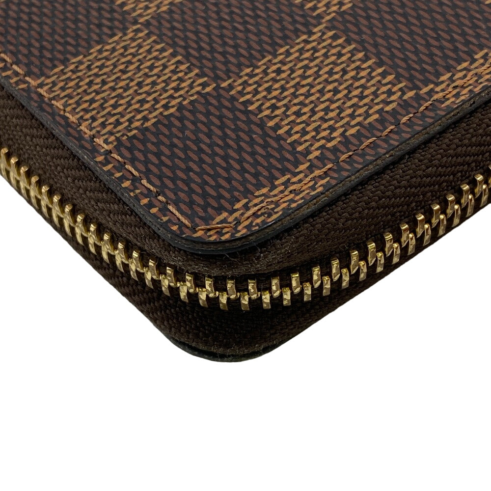 LOUIS VUITTON Long Wallet Purse N60534 leather Brown Zip Around Damier Portefeuille Clemence Women Used Authentic